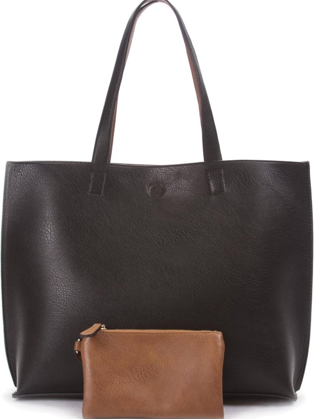 Vegan Leather Reversible Tote Bag for Women - Stylish Shoulder Bag with Wristlet